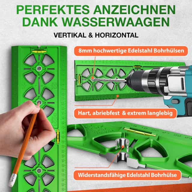 Bohrschablone Steckdosen mit zwei Wasserwaagen